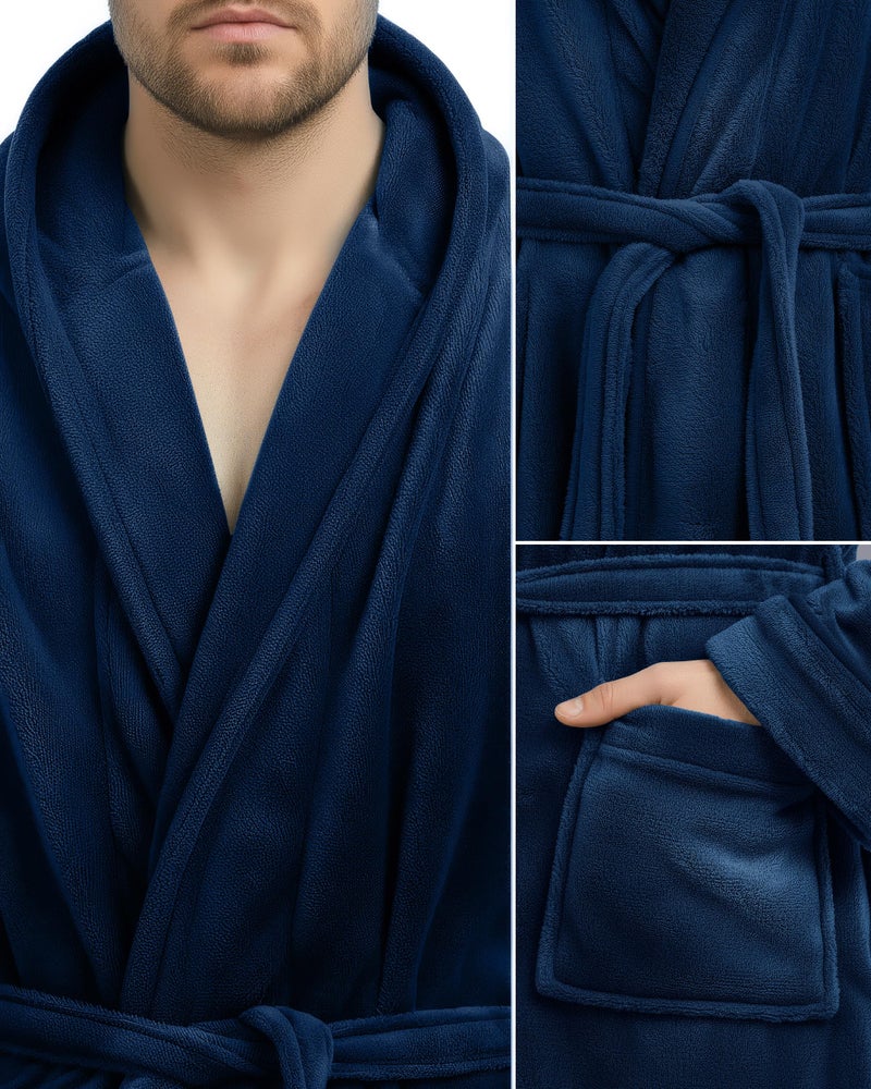 NY Threads Mens Robe with Hood, Luxury Plush Fleece Hooded Mens Bathrobe, Spa Bath Robe for Men, Small/Medium, Navy - Image 3